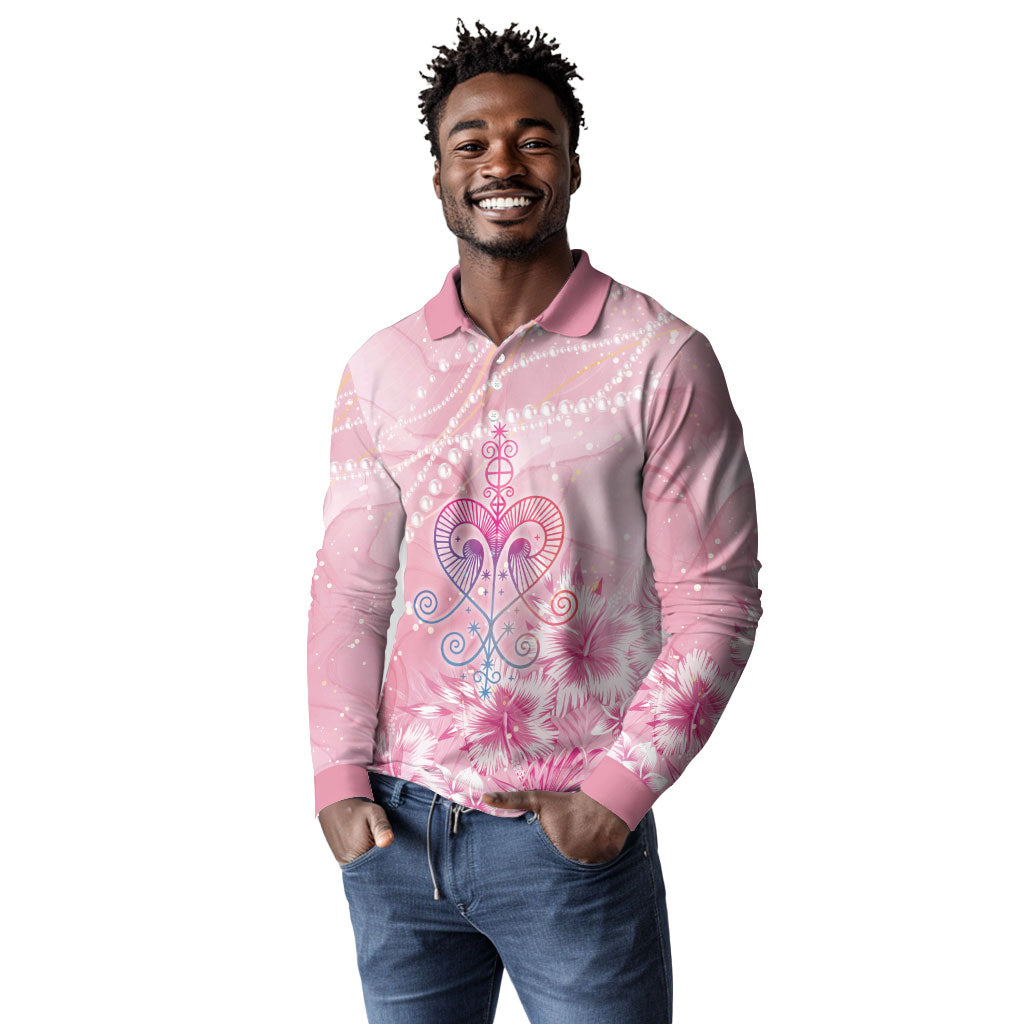Afro Vodou Erzulie Freda Long Sleeve Polo Shirt Hibiscus & Pearls