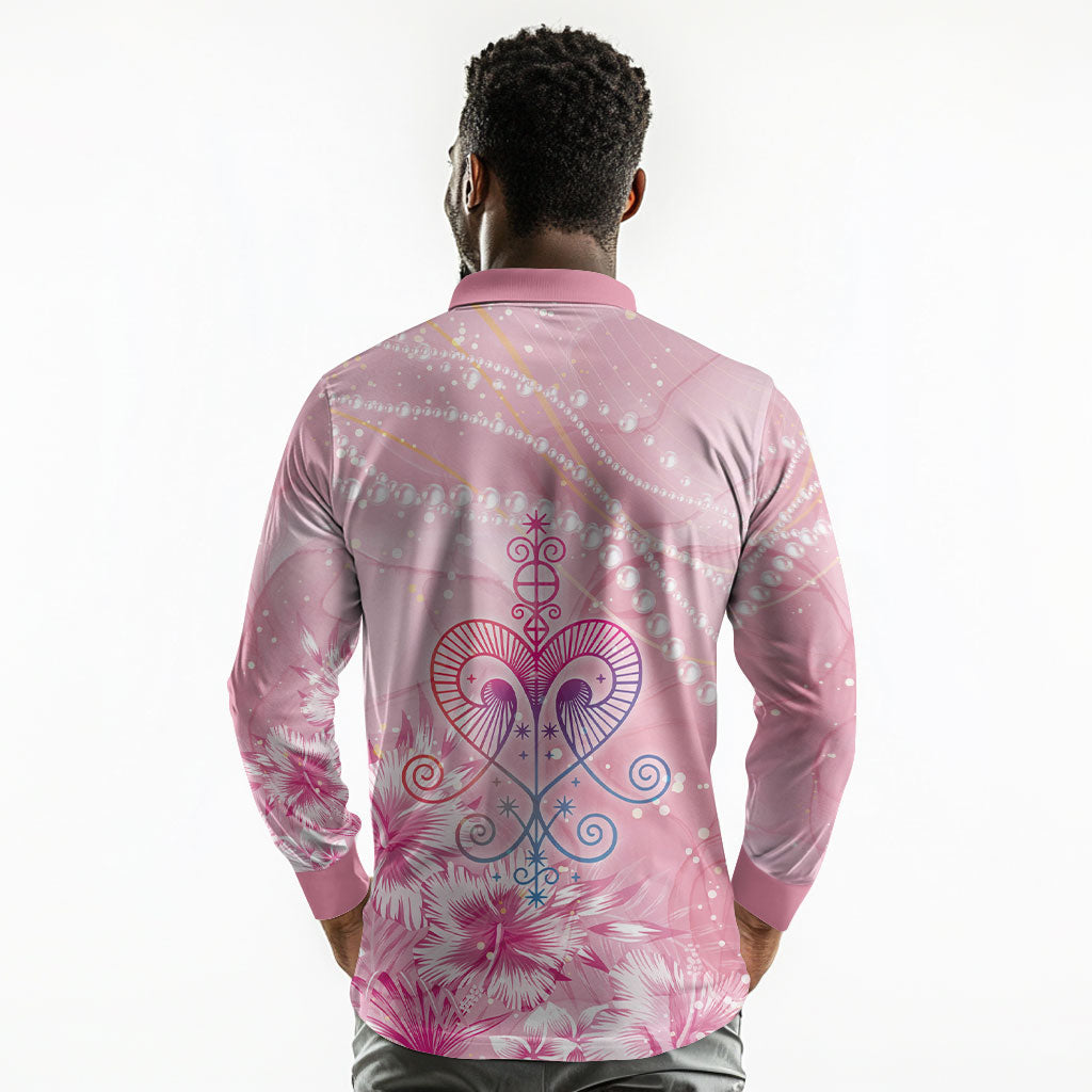 Afro Vodou Erzulie Freda Long Sleeve Polo Shirt Hibiscus & Pearls