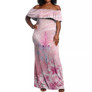 Afro Vodou Erzulie Freda Off Shoulder Maxi Dress Hibiscus & Pearls