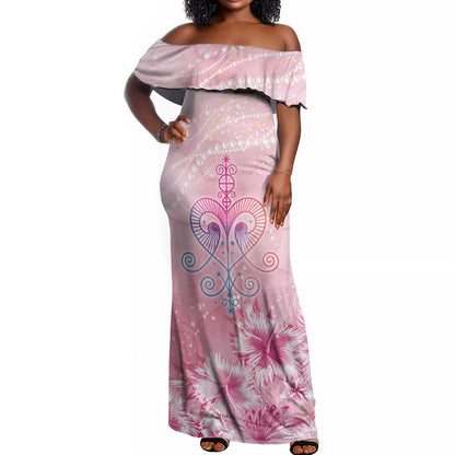 Afro Vodou Erzulie Freda Off Shoulder Maxi Dress Hibiscus & Pearls