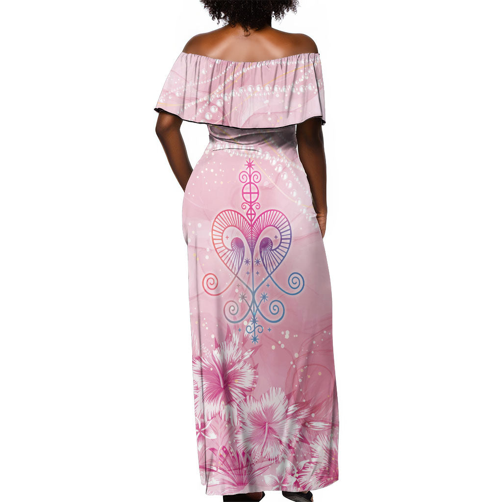 Afro Vodou Erzulie Freda Off Shoulder Maxi Dress Hibiscus & Pearls