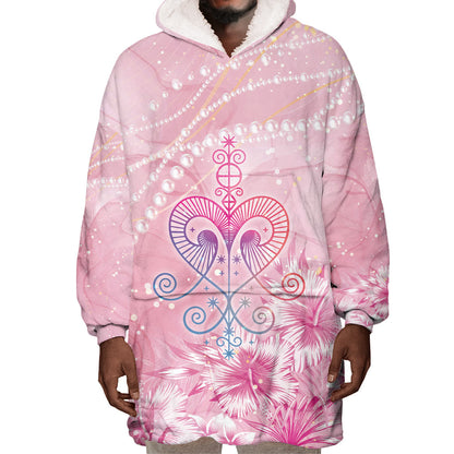 Afro Vodou Erzulie Freda Wearable Blanket Hoodie Hibiscus & Pearls