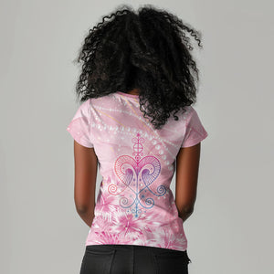 Afro Vodou Erzulie Freda Women V-Neck T-Shirt Hibiscus & Pearls