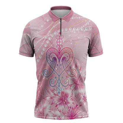 Afro Vodou Erzulie Freda Zipper Polo Shirt Hibiscus & Pearls