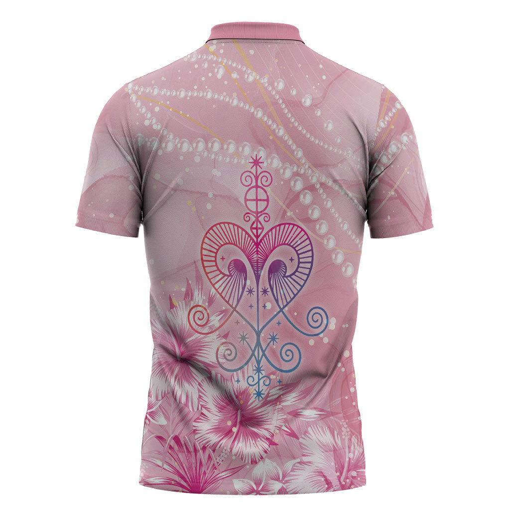 Afro Vodou Erzulie Freda Zipper Polo Shirt Hibiscus & Pearls