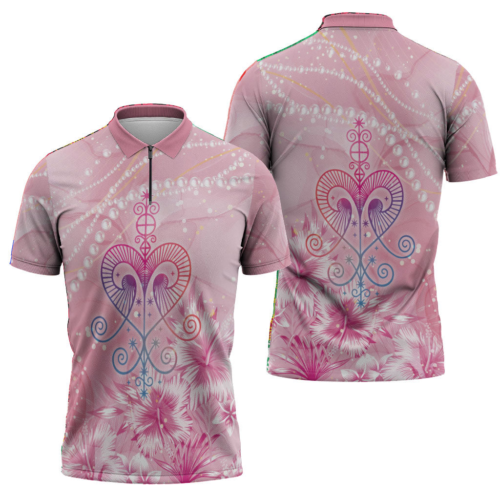 Afro Vodou Erzulie Freda Zipper Polo Shirt Hibiscus & Pearls