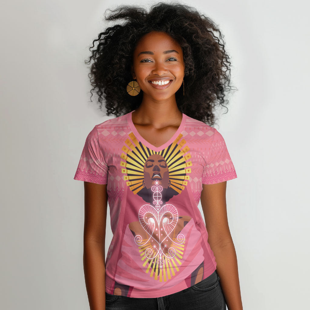 Afro Vodou Erzulie Freda Goddess Women V-Neck T-Shirt