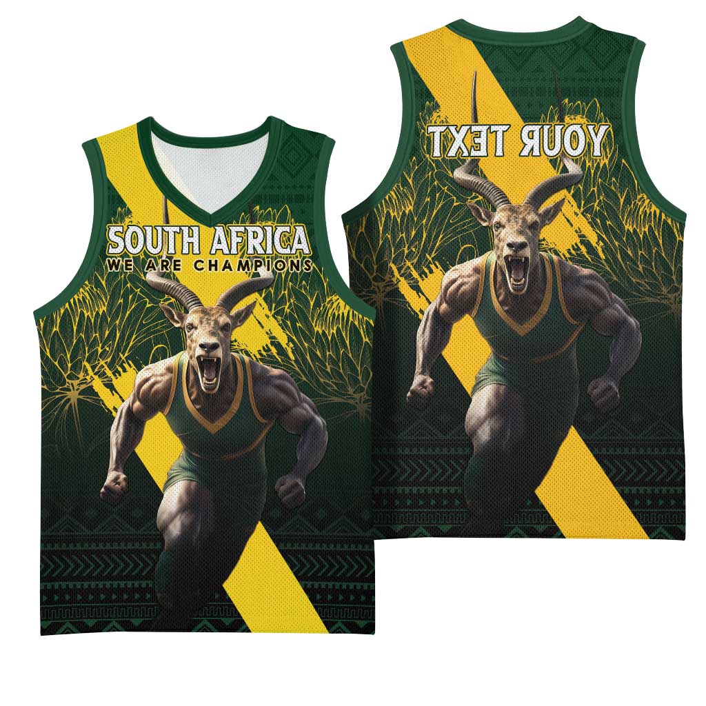 Personalised South Africa Rugby Basketball Jersey Proud Bokke We Are Champions - African Pride