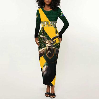 Personalised South Africa Rugby Long Sleeve Bodycon Dress Proud Bokke We Are Champions LT7