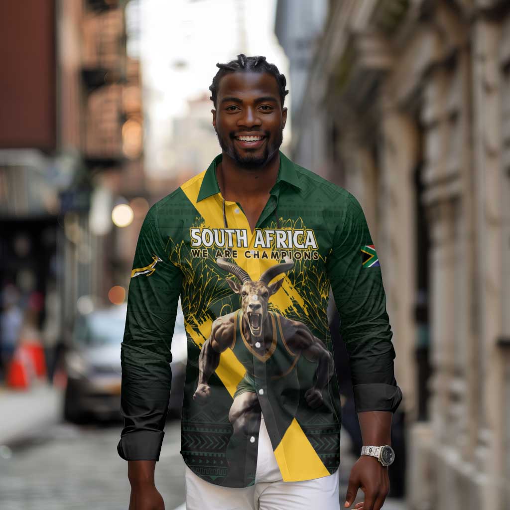 Personalised South Africa Rugby Long Sleeve Button Shirt Proud Bokke We Are Champions