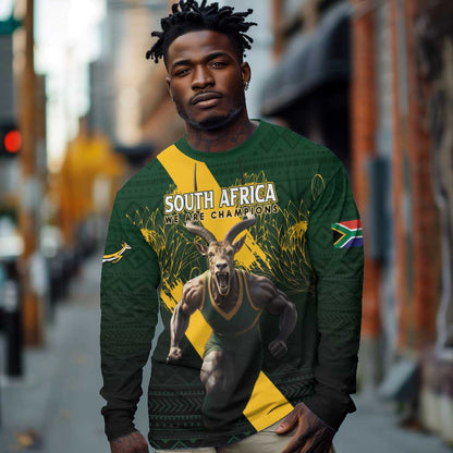 Personalised South Africa Rugby Long Sleeve Shirt Proud Bokke We Are Champions LT7