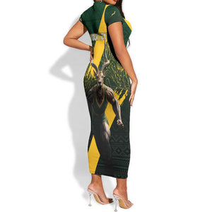 Personalised South Africa Rugby Short Sleeve Bodycon Dress Proud Bokke We Are Champions LT7