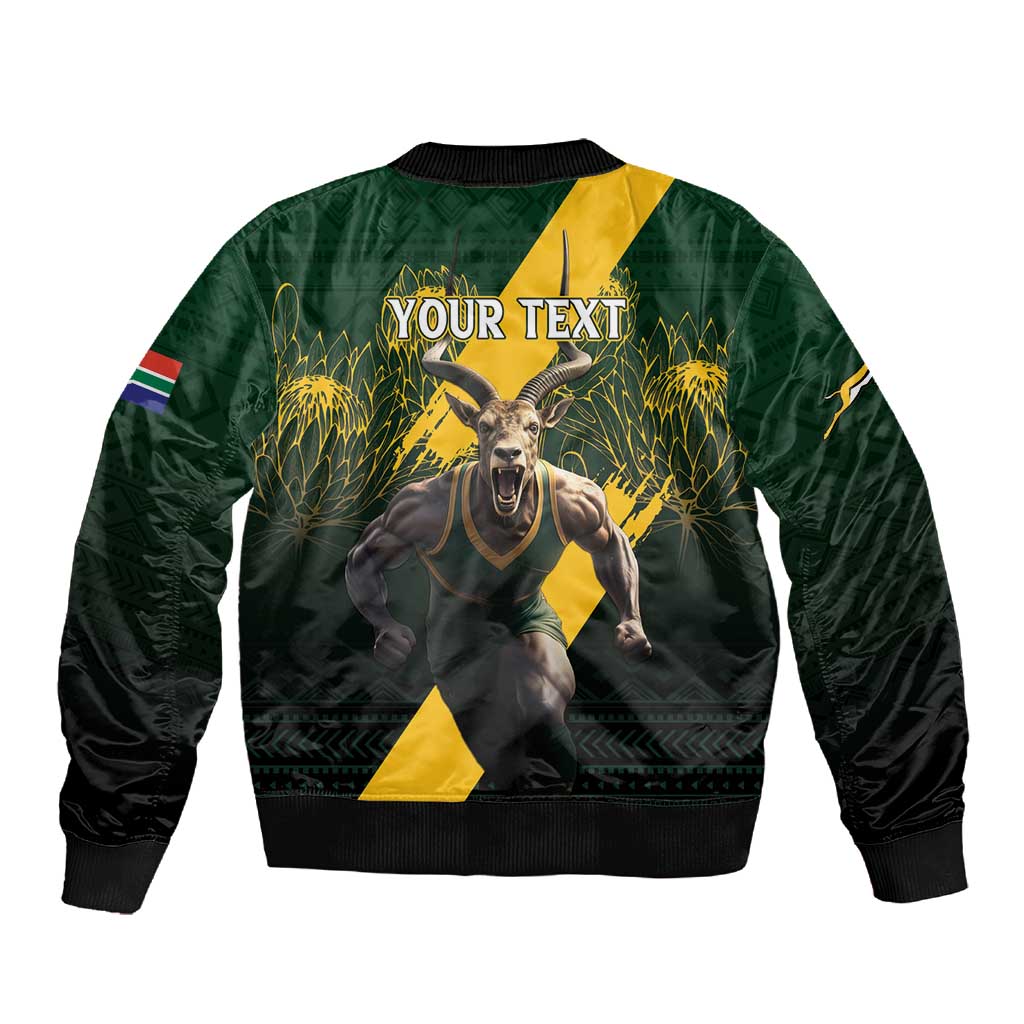 Personalised South Africa Rugby Sleeve Zip Bomber Jacket Proud Bokke We Are Champions