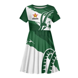 Zimbabwe Rugby Personalized Grunge Kid Short Sleeve Dress Go Sables - African Pride