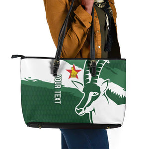 Zimbabwe Rugby Personalized Grunge Leather Tote Bag Go Sables - African Pride