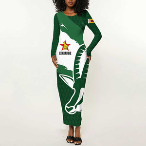 Zimbabwe Rugby Personalized Grunge Long Sleeve Bodycon Dress Go Sables - African Pride