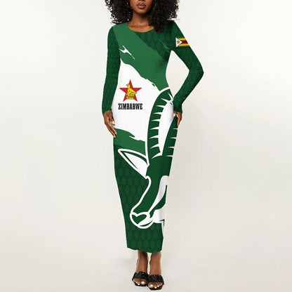 Zimbabwe Rugby Personalized Grunge Long Sleeve Bodycon Dress Go Sables - African Pride