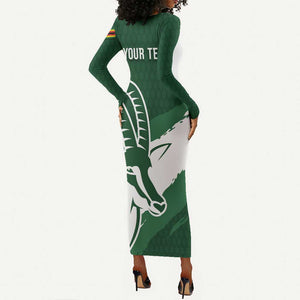 Zimbabwe Rugby Personalized Grunge Long Sleeve Bodycon Dress Go Sables - African Pride