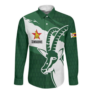 Zimbabwe Rugby Personalized Grunge Long Sleeve Button Shirt Go Sables - African Pride