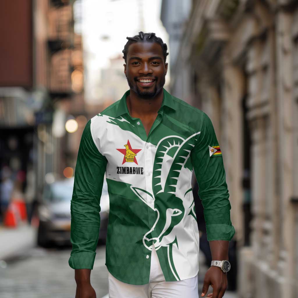 Zimbabwe Rugby Personalized Grunge Long Sleeve Button Shirt Go Sables - African Pride
