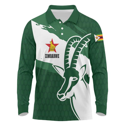 Zimbabwe Rugby Personalized Grunge Long Sleeve Polo Shirt Go Sables - African Pride