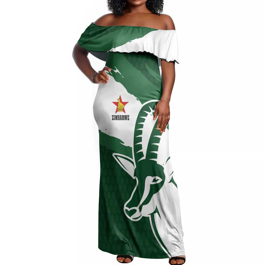 Zimbabwe Rugby Personalized Grunge Off Shoulder Maxi Dress Go Sables - African Pride