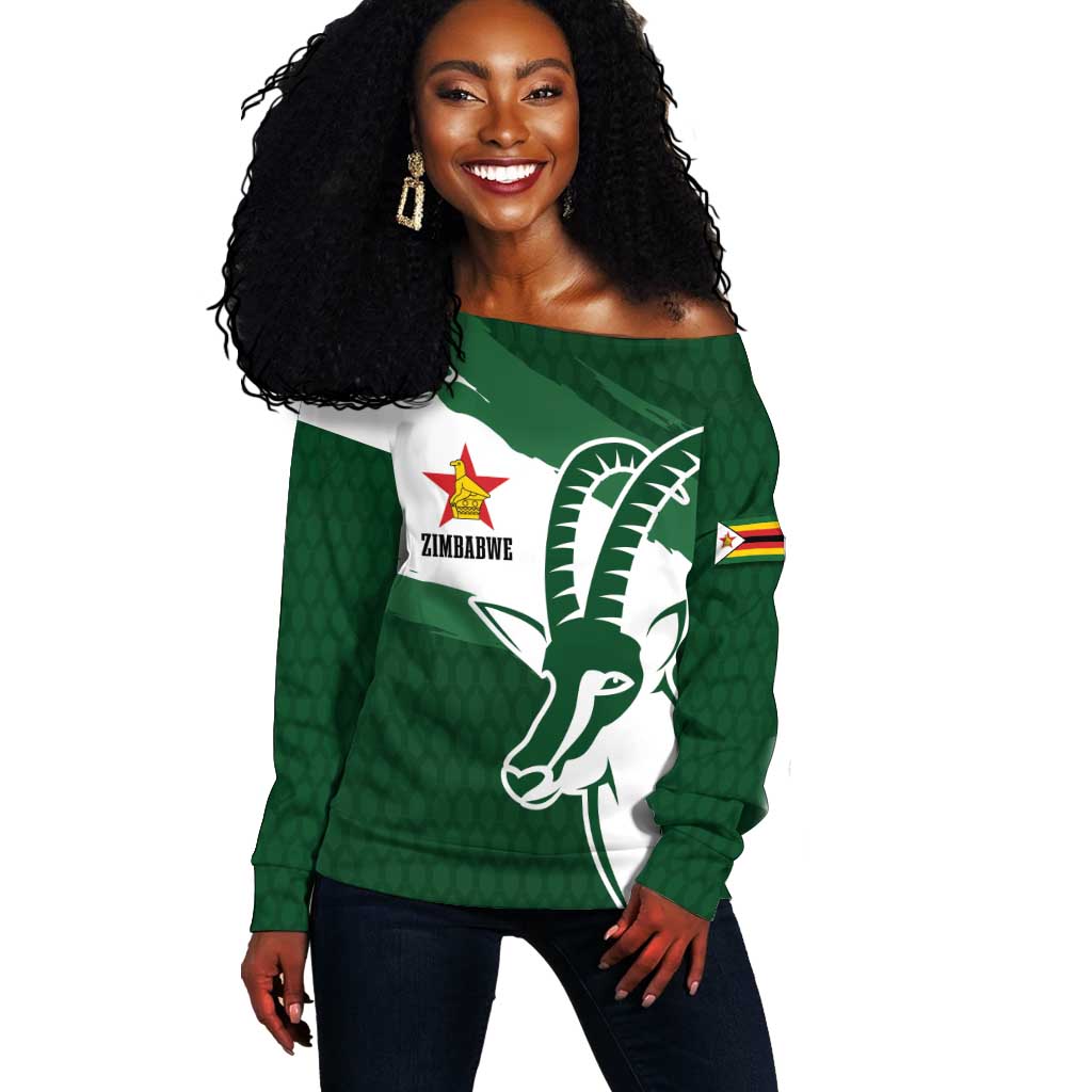 Zimbabwe Rugby Personalized Grunge Off Shoulder Sweater Go Sables - African Pride