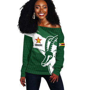 Zimbabwe Rugby Personalized Grunge Off Shoulder Sweater Go Sables - African Pride