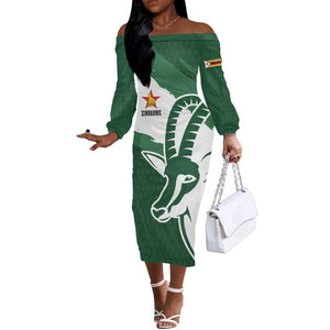 Zimbabwe Rugby Personalized Grunge Off The Shoulder Long Sleeve Dress Go Sables - African Pride
