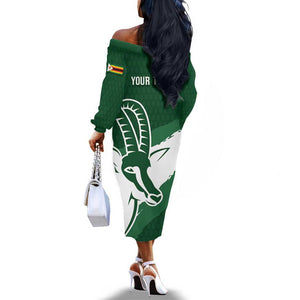 Zimbabwe Rugby Personalized Grunge Off The Shoulder Long Sleeve Dress Go Sables - African Pride