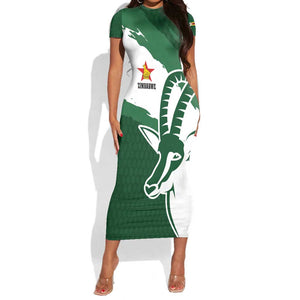 Zimbabwe Rugby Personalized Grunge Short Sleeve Bodycon Dress Go Sables - African Pride