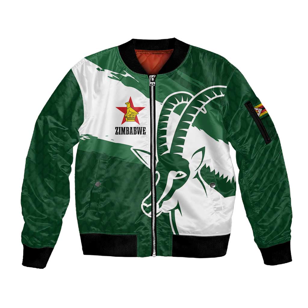 Zimbabwe Rugby Personalized Grunge Sleeve Zip Bomber Jacket Go Sables - African Pride