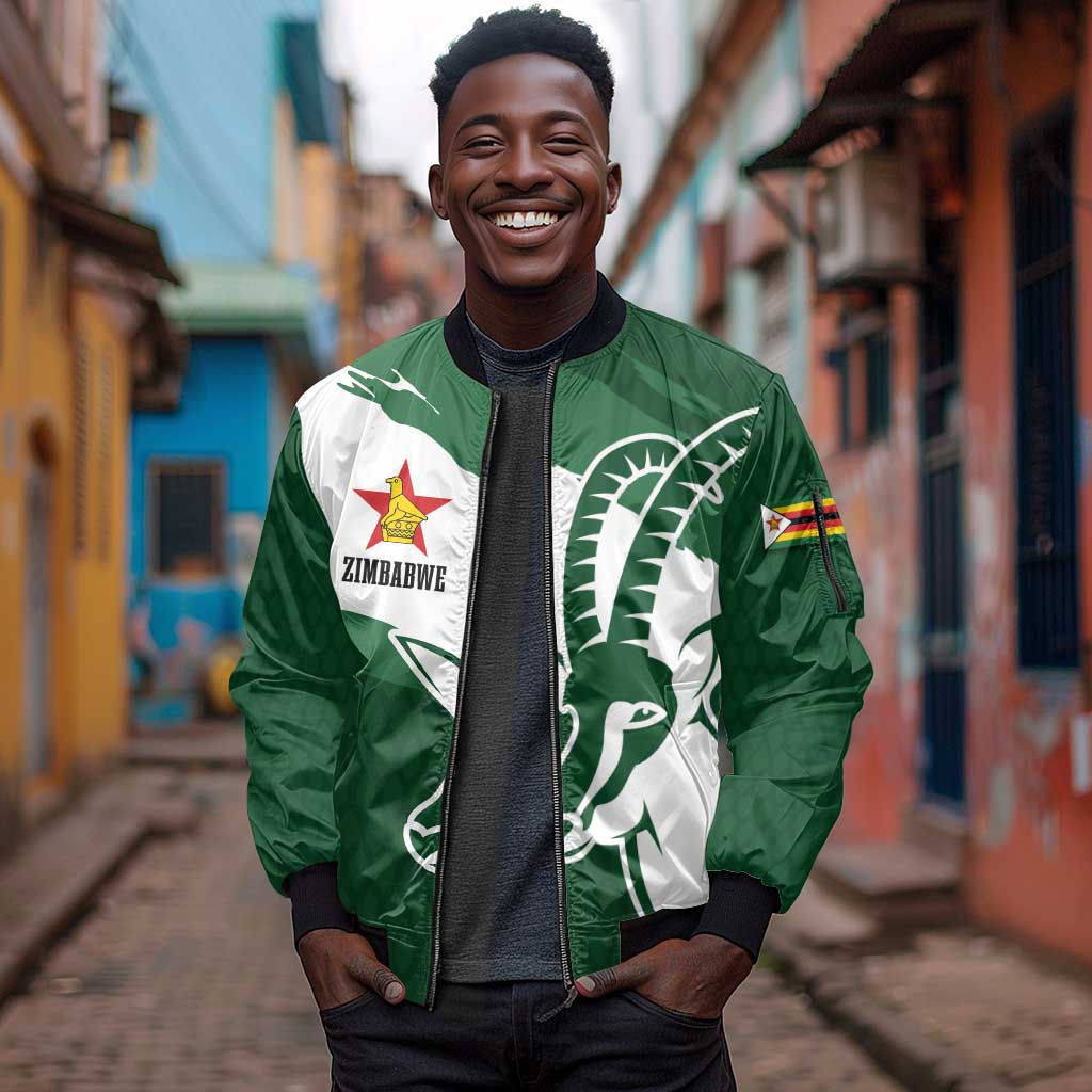 Zimbabwe Rugby Personalized Grunge Sleeve Zip Bomber Jacket Go Sables - African Pride
