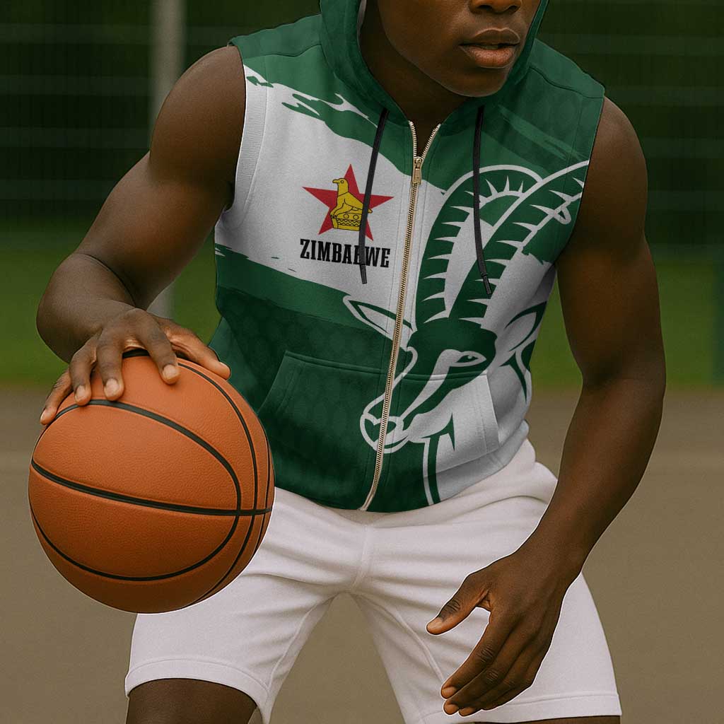 Zimbabwe Rugby Personalized Grunge Sleeveless Zip Hoodie Go Sables - African Pride