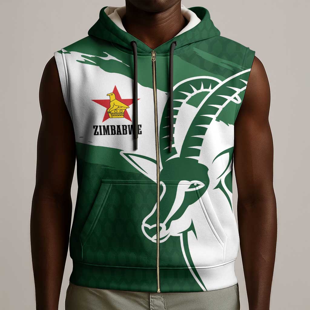 Zimbabwe Rugby Personalized Grunge Sleeveless Zip Hoodie Go Sables - African Pride