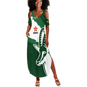 Zimbabwe Rugby Personalized Grunge Summer Maxi Dress Go Sables - African Pride