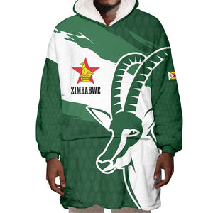 Zimbabwe Rugby Personalized Grunge Wearable Blanket Hoodie Go Sables - African Pride
