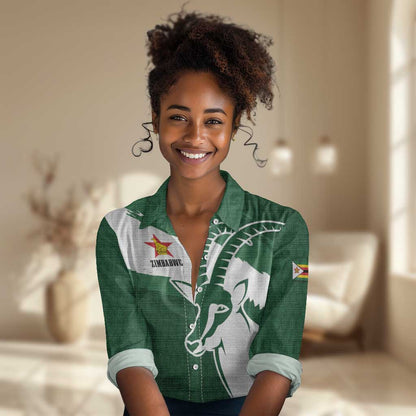 Zimbabwe Rugby Personalized Grunge Women Casual Shirt Go Sables - African Pride