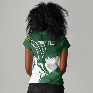 Zimbabwe Rugby Personalized Grunge Women V-Neck T-Shirt Go Sables - African Pride