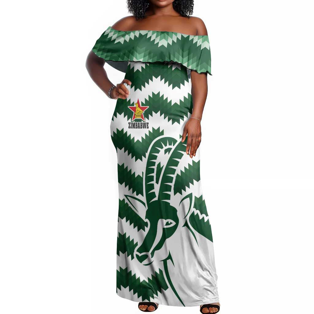 Zimbabwe Rugby The Sables Personalized Off Shoulder Maxi Dress Retro Jersey Inspired - African Pride