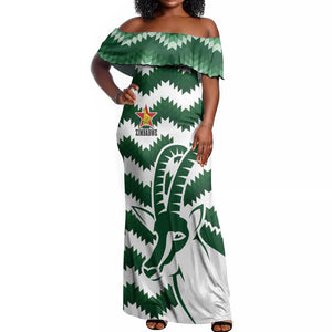 Zimbabwe Rugby The Sables Personalized Off Shoulder Maxi Dress Retro Jersey Inspired - African Pride