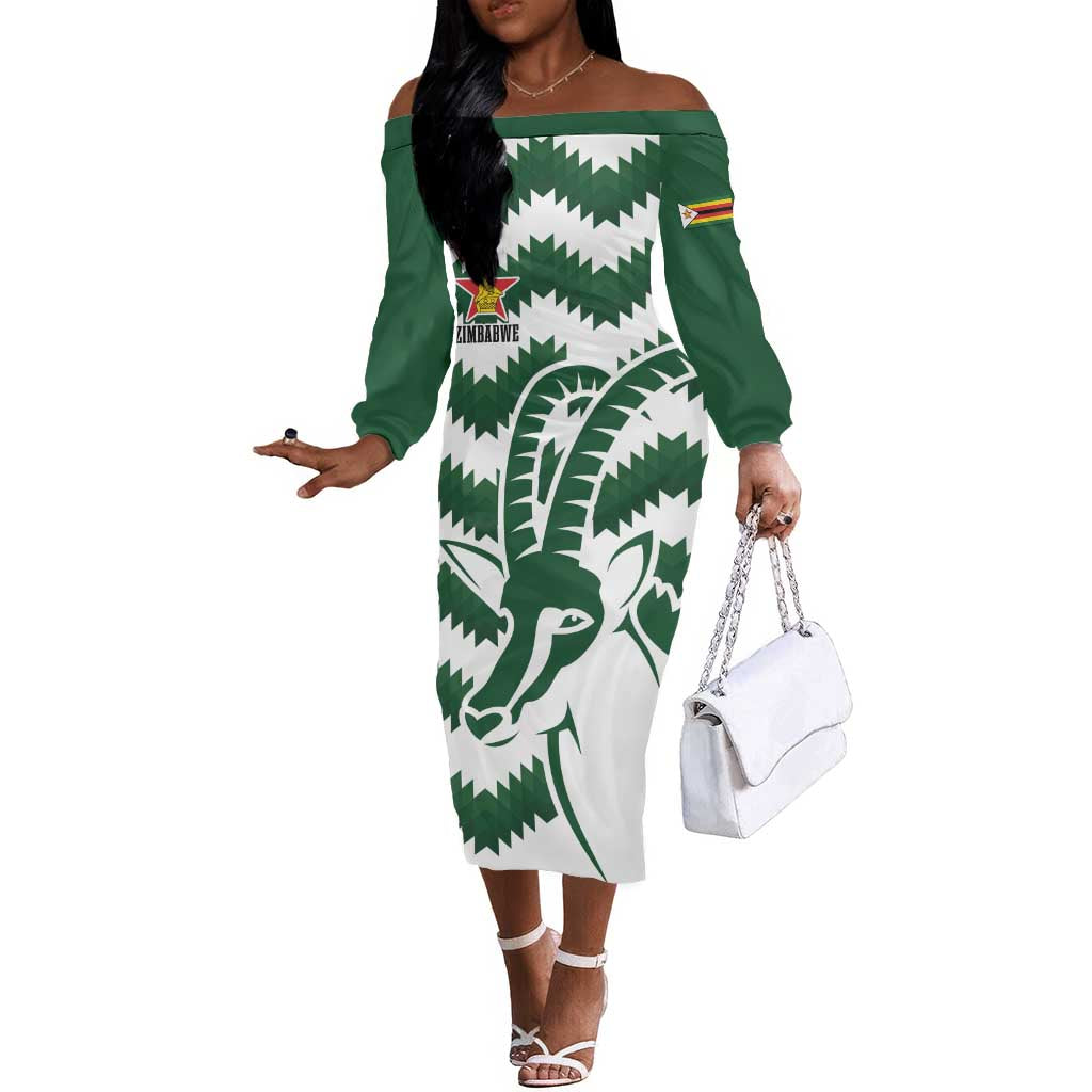 Zimbabwe Rugby The Sables Personalized Off The Shoulder Long Sleeve Dress Retro Jersey Inspired - African Pride