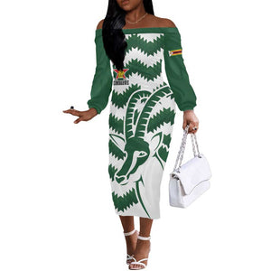 Zimbabwe Rugby The Sables Personalized Off The Shoulder Long Sleeve Dress Retro Jersey Inspired - African Pride