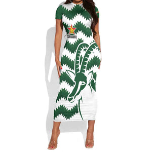 Zimbabwe Rugby The Sables Personalized Short Sleeve Bodycon Dress Retro Jersey Inspired - African Pride