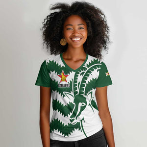 Zimbabwe Rugby The Sables Personalized Women V-Neck T-Shirt Retro Jersey Inspired - African Pride