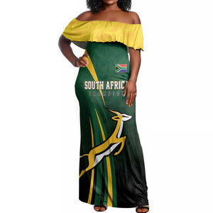 South Africa WC2026 Personalized Off Shoulder Maxi Dress Springboks Champion