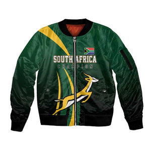 South Africa WC2026 Personalized Sleeve Zip Bomber Jacket Springboks Champion