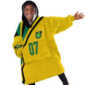 Personalised Jamaica Football Kid Wearable Blanket Hoodie Reggae Boyz Retro WC 1998 Inspired