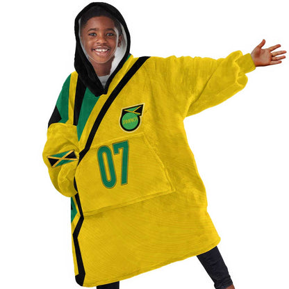 Personalised Jamaica Football Kid Wearable Blanket Hoodie Reggae Boyz Retro WC 1998 Inspired