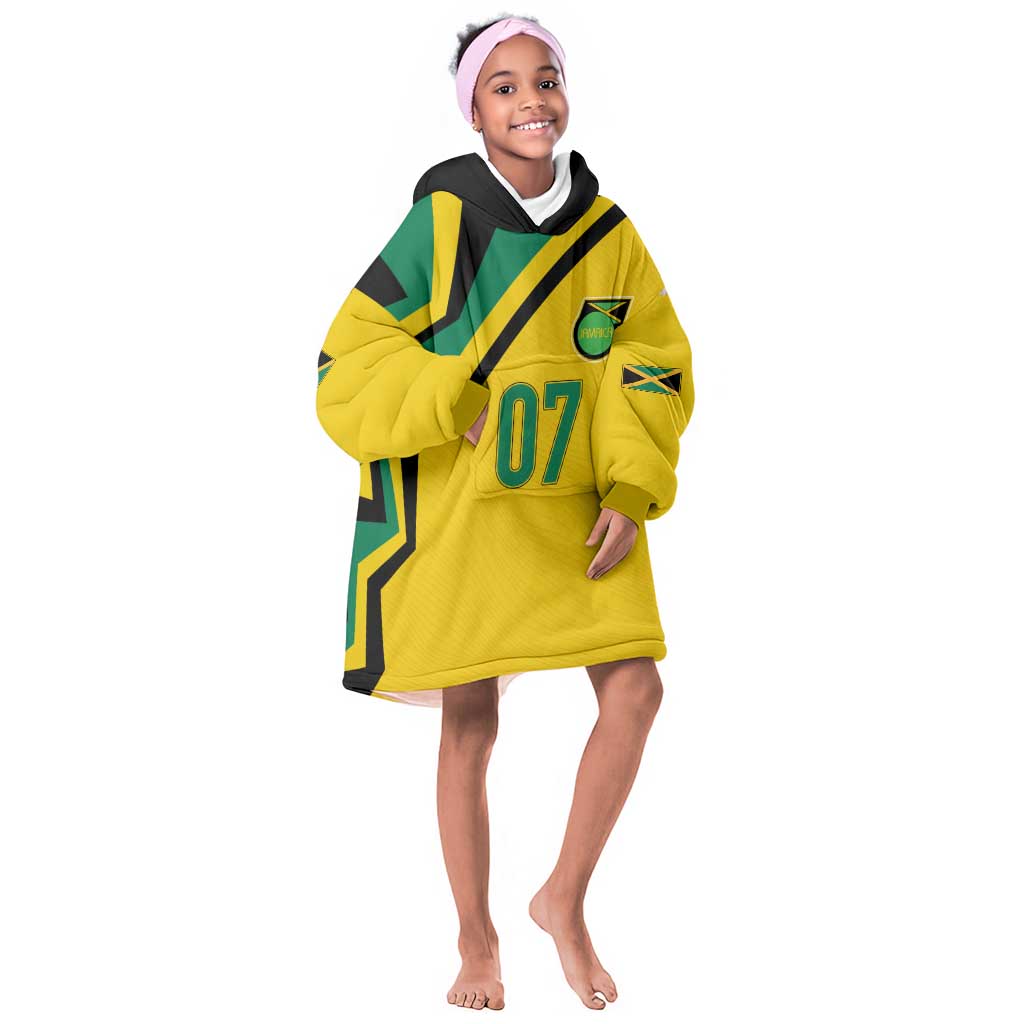 Personalised Jamaica Football Kid Wearable Blanket Hoodie Reggae Boyz Retro WC 1998 Inspired